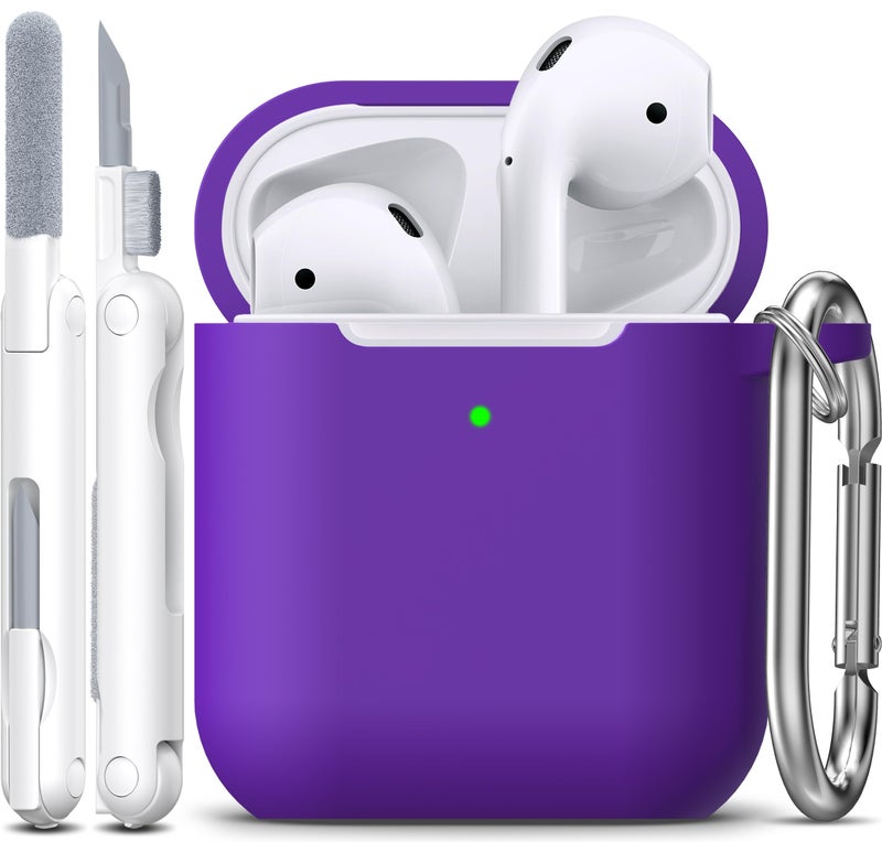 R-fun Compatible with AirPods Case Cover, Soft Silicone Protective Cover with Keychain for Women Men Compatible with Apple AirPods 2nd 1st Generation Charging Case, Front LED Visible,Purple - Image 1